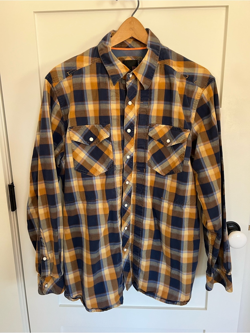 5.11 Tactical Men's Plaid Snap Button Shirt in Navy and Mustard